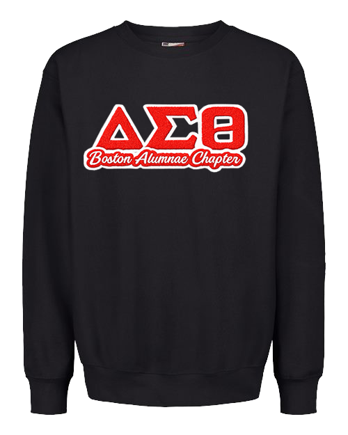 Boston Alumnae Chapter Embroidered Chenille Sweatshirt-Cursive Greek Letters (Black)