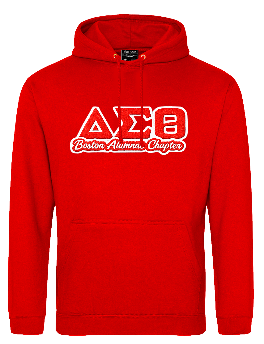 Boston Alumnae Chapter Embroidered Chenille Greek Letters Hoodie (Red)