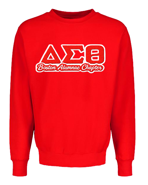 Boston Alumnae Chapter Embroidered Chenille Sweatshirt-Cursive Greek Letters (Red)