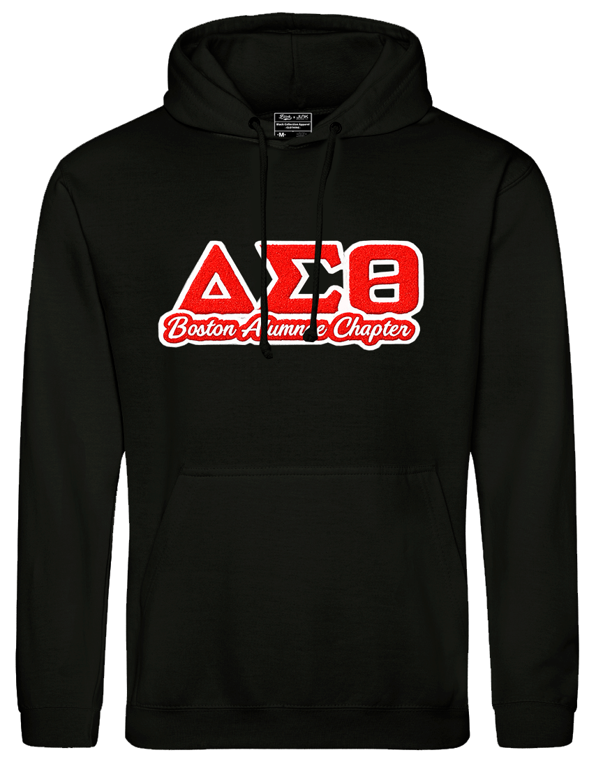 Boston Alumnae Chapter Embroidered Chenille Greek Letters Hoodie (Black)