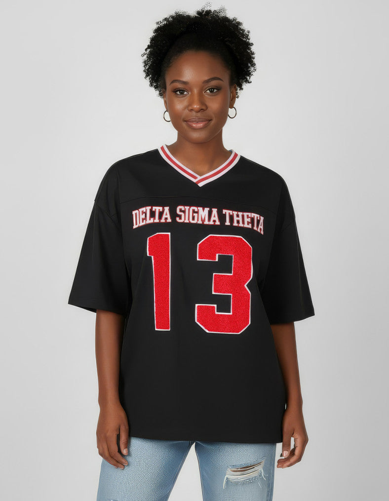 DST OVERSIZED CHENILLE FOOTBALL JERSEY TEE_BLACK