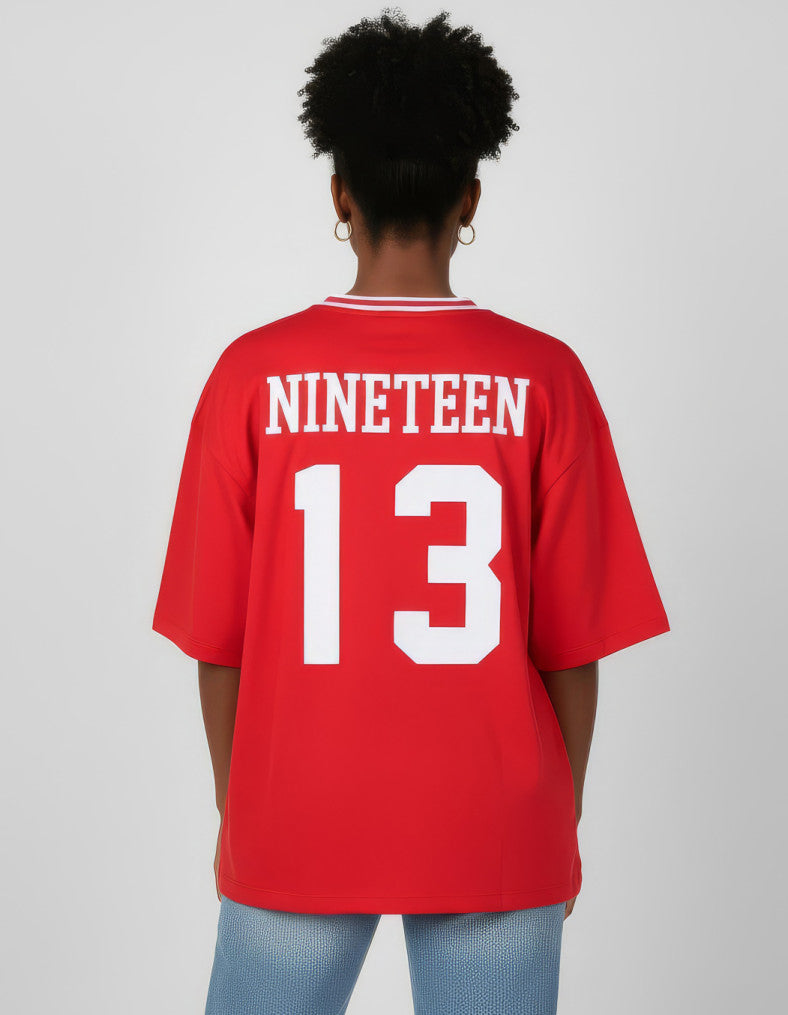DST OVERSIZED CHENILLE FOOTBALL JERSEY TEE_RED
