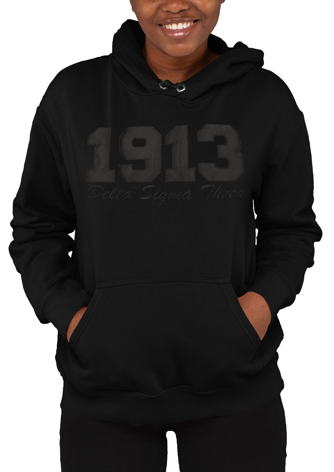 Delta Sigma Theta 1913 Black on Black Embroidered Hoodie