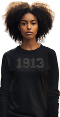 Delta Sigma Theta 1913 Embroidered Black on Black Long Sleeve T-Shirt
