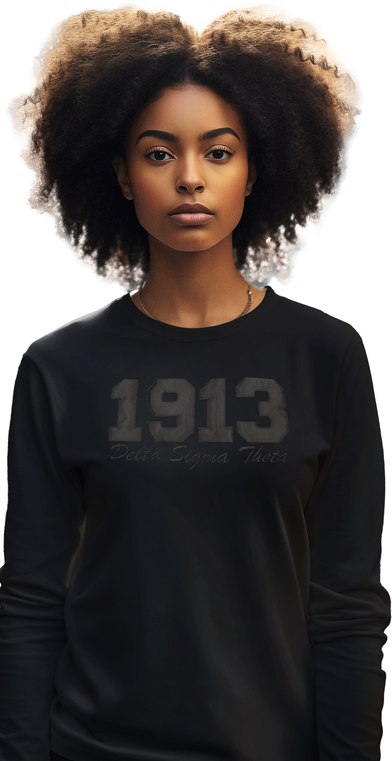 Delta Sigma Theta 1913 Embroidered Black on Black Long Sleeve T-Shirt