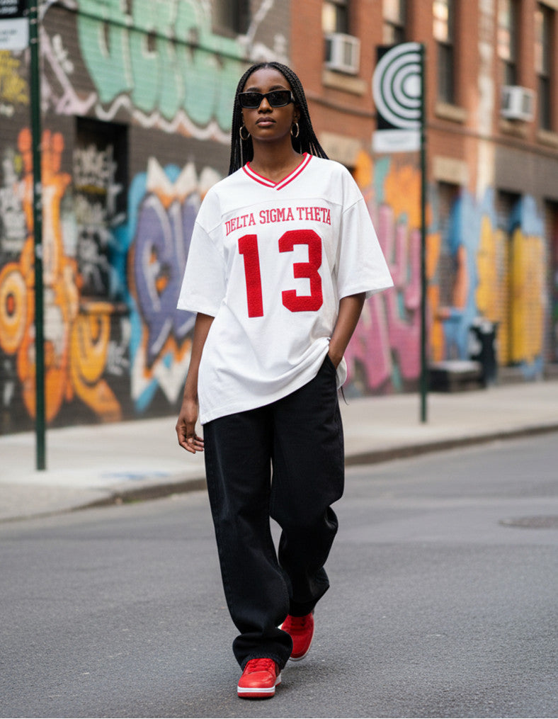 DST OVERSIZED CHENILLE FOOTBALL JERSEY TEE_IVORY